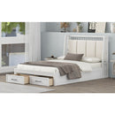 Full Size Wood Platform Bed with Upholstered Headboard and 2 Drawers, White