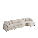 Classic & Modern Sectional Sofa with Ottoman - Light Beige Corduroy Upholstered 3-Seat Couch for Living Room