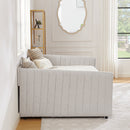 Full Size Daybed with Trundle Upholstered Sofa Bed, with Vertical Stripes, Linen Fabric, Beige (82.5'x58'x30')