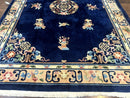 Chinese Wool Rug 8x11, Navy Blue and Beige, Simple Design, Fete Carpet