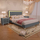 3-Pieces Bedroom Sets,Queen Size Upholstered Platform Bed with LED Lights and Two Nightstands-Gray