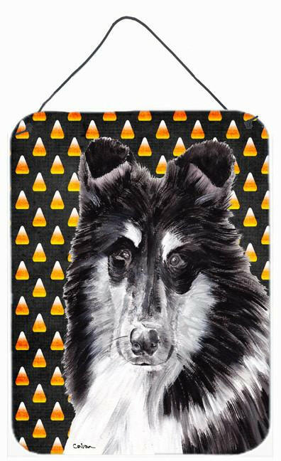 Black and White Collie Candy Corn Halloween Wall or Door Hanging Prints SC9654DS1216