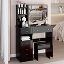 37' Middle Size Left Drawer Desktop Vanity Table + Cushioned Stool, Extra Large Right sliding mirror, Multi Layer High Capacity Storage, Practical Fashionable Dresser, Suitable For Large Space