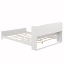 Full Pine Wood Bed with Bookcase Headboard ,LED Motion Sensor Light, Bed Guardrails,White
