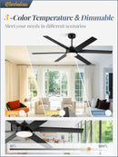 60 Inch Black Ceiling Fan With Lights Remote DC Motor