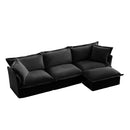 L-Shaped Slipcovered Sectional Sofa Couch, Comfy Chenille Deep Seat Cloud Couch with Convertible Ottoman & 2 Big Pillows, Modern Oversized 3 Seater Slipcovered Sofa Set for Living Room Office, Black