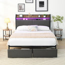 Full Bed Frame, Storage Headboard with Charging Station, Solid and Stable, Noise Free, No Box Spring Needed, Easy Assembly