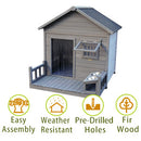 Large balcony doghouse, 44.2' long x 44.6' wide x 44.6' high solid wood asphalt roof dog house for large dogs with large terrace, weatherproof large dog house,Complimentary a good cleaning mat