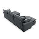 Oversized modular cushioned sofa with conversible ottoman, 3-seater sofa with 2 footstools, U shape sofa inGrey corduroy fabric