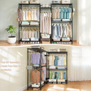 Heavy Duty Garment Rack With 8 Adjustable Wire Shelves and 5 Clothes Rails, Freestanding Closet Organizer, Black Metal