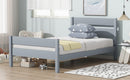 Twin Bed with Headboard and Footboard,Rubber Wood Bed,Grey