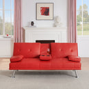 67-inch Red Leather Multifunctional Double Folding Sofa Bed with Coffee Table for Office Use
