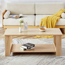 A modern and practical log colored textured coffee table,tea table. The double-layer coffee table is made of MDF material. Suitable for living room 43.3"x21.6"x16.5"