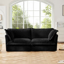 Modern Slipcovered 2-Seat Sofa Couches for Living Room, 2 Seater Sofa, Corduroy Deep Seat Sofa with Upholstered Cushion&Detachable Cover, Comfy Sofa Couch for Small Space, Apartment, Black Corduroy
