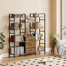 Rustic Brown Triple Bookshelf With Drawers 47 Inch Wide