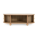 MDF ELEGANT LONG OVAL STORAGE SIDE TABLE WITH RETRO CHARM, NATURAL COLOR