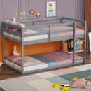Grey Low Bunk Bed Twin Over Twin With Ladder For Kids Room