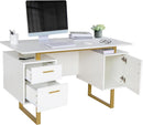 51 Inch White And Gold Desk With Storage Cabinet Drawers