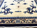 Chinese Dragon Peking Rug 8 x 11.6, Ivory and Blue, Chinese Wool Rug, Vintage