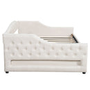 Elegant Upholstered Full XL Size Daybed with LED Belt and Trundle, Beige Linen Finish