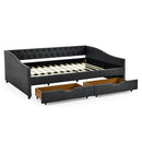 Upholstered Tufted Daybed With 2 Drawers, Waved Arms