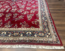 Indo Persian Sarouk Rug 10x14, Large Red and Navy Blue Carpet, Traditional Floral Wool Rug