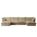 Slipcovered U Shape Sectional Wide and Deep Seat Sofa Couch, 4 Seater Sofa with French Edges Design Multiple Big Pillows, Soft Deep Seat Comfy Cloud Couch for Living Room, Apartment, Camel Corduroy