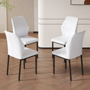 Luxury Simple Chair Set of 4 White PU Material High Resilience Dining Chair with Metal Black Leg