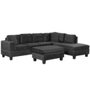 Modern Sectional Sofa with Storage Ottoman, L-Shape Couch with 2 Pillows and Cup Holders, Black Velvet, 105'