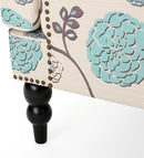 Floral Tufted Club Chair In White And Blue Polyester