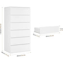 White Wooden 6 Drawer Bedroom Dresser With Sliding Rails