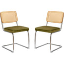 Dining Chairs Set of 2, Velvet Rattan Side Accent Chairs with Chrome Legs, Modern Mid Century Breuer Designed Chairs, Upholstered Dining Living Room Kitchen Chairs (Olive Green-2pcs)