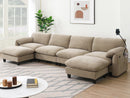 [VIDEO Provided] 140' Modular Sectional Sofa, U-Shape with 31.5' Extra-Wide Seat Cushion, USB and Type-C Charger, Phone Holder and 2 Side Storage Pockets, Free Movement Ottoman, Striped Chenille