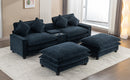 Contemporary Chenille Upholstered Sectional Sofa with Ottomans, USB Ports, Cup Holders & Storage, Blue