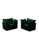 Set of 2 Slipcovered Armchairs,Deep Seat Accent Chair Set for Living Room, Reading Room, Bedroom and Working Spaces,Armchair Sets with Large Soft Pillows,Green Corduroy Fabric
