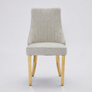Rayon Cloth Flocking Chenille Dining Chairs Channel Kitchen Dinner Chair Comfy  Fabric Upholstered Accent Chair for Dining Room with Golden Stainless Steel Plating Legs,Set of 2 (Beige), SW1647BG