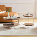 2-Piece Modern 2 tier Round Coffee Table Set for Living Room,Easy Assembly Nesting Coffee Tables, End Side Tables for Bedroom Office Balcony Yard,Walnut MDF