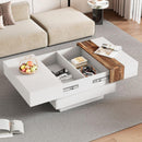 31.4" x 31.4" Square Coffee Table with Sliding Tabletop, High Gloss Center Table with Hidden Storage Compartment, Extendable Cocktail Table with Walnut Grain Finish for Living Room, White