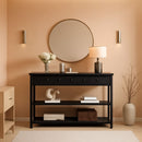Black Console Table With USB Ports And Outlets For Living Room