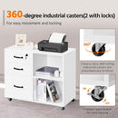 3 Drawer File Cabinet White Mobile Lateral Filing Cabinet With Lockable Top Drawer And Open Shelves For Home Office