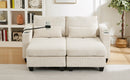 Convertible Chaise Lounge 63' Loveseat Sofa Bed with USB Ports, Cup Holders, Phone Holder, Storage, Beige Corduroy