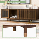 Mid-Century Modern style 2 in 1 PET FRIENDLY Walnut TV STAND Cat house With Sliding glass door flip-down