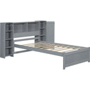 Twin Size Platform Bed with Storage Headboard and Lockers, Gray