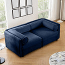 Modern Chenille Blue 2-Seater Sofa with Hidden Storage and Cylindrical Support