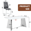 Table and chair set.63'x31.5x30' Luxurious Snow Mountain Patterned Sintered Stone Table with Silver Metal Butterfly Legs.Paried With 6 Dark Gray High-quality PU Chairs With Arched Metal Legs.