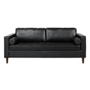 Mirod Mid-Century Modern PU Leather 3-Seat Sofa, Tufted Design, Solid Wood Legs, 2 Bolster Pillows, Comfortable Couch for Living Room & Home Office