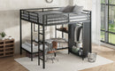 King over Twin XL Size Bunk Bed Frame with Built-in Wardrobe, Metal Bunk Bed with Foldable Desk and, Black
