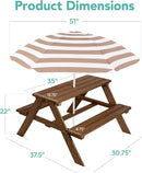 Walnut Wooden Kids Picnic Table With Adjustable Umbrella