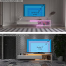 TV Console with Storage Cabinets, Extendable LED TV Stand with Remote Control, Multiple Modes Changing Lights Modern Entertainment Center with Chamfer Edge Shape, White