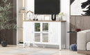 U-Can 47.2'' Retro TV Stand for TVs up to 43 Inches, Entertainment Center Media Console Cabinet with 3 Spacious Cabinets, Glass Cabinet Doors and Anti-tip Device for Living room